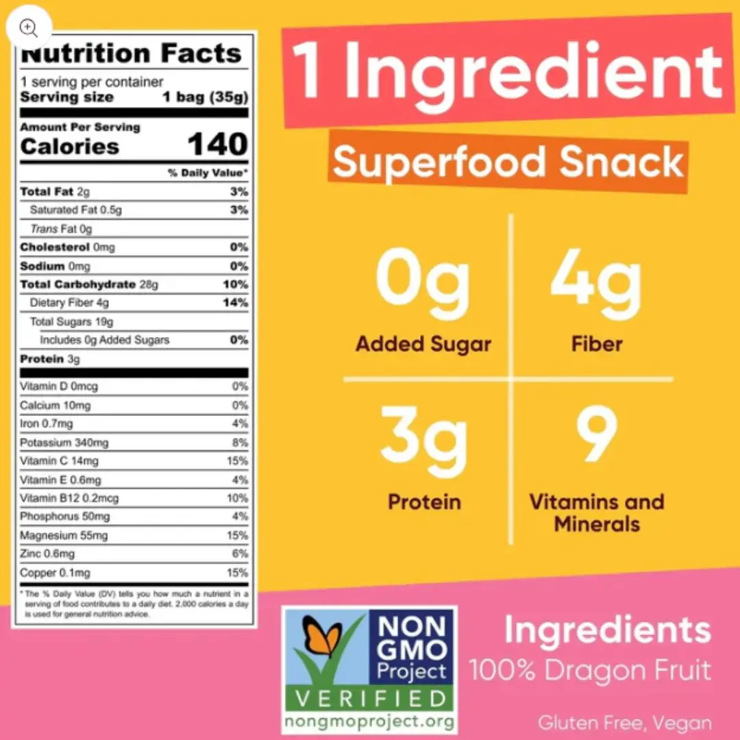 Dried Dragon Fruit Chips Snack Pack: Gluten Free