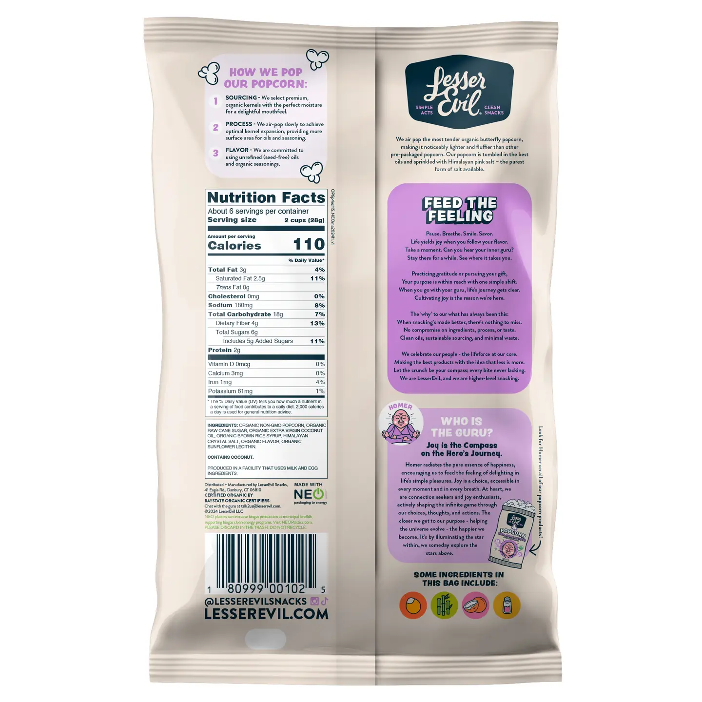 Lesser Evil Organic Popcorn Himalayan Sweetness