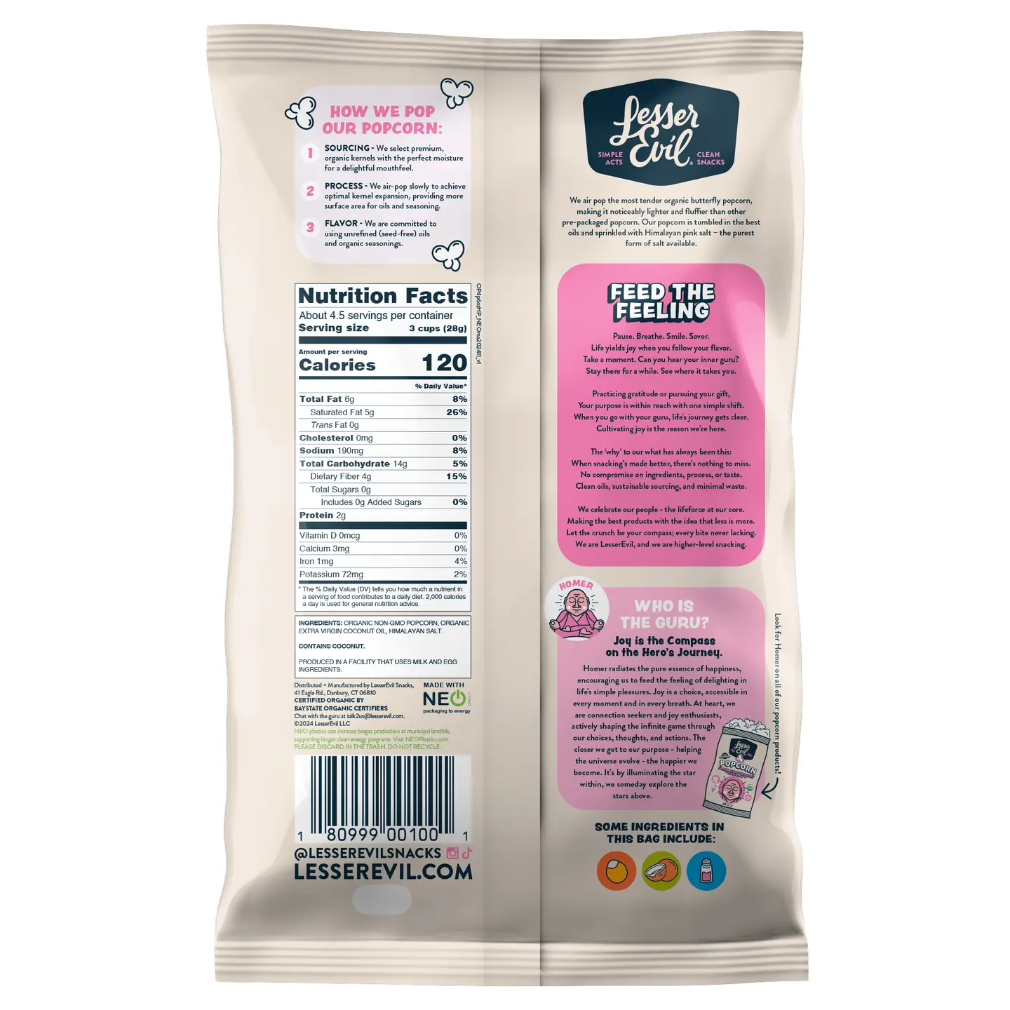 Lesser Evil Organic Popcorn Himalayan Pink Salt