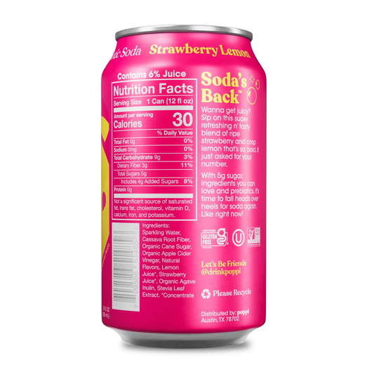 Poppi Prebiotic Soda, Strawberry Lemon, 12oz