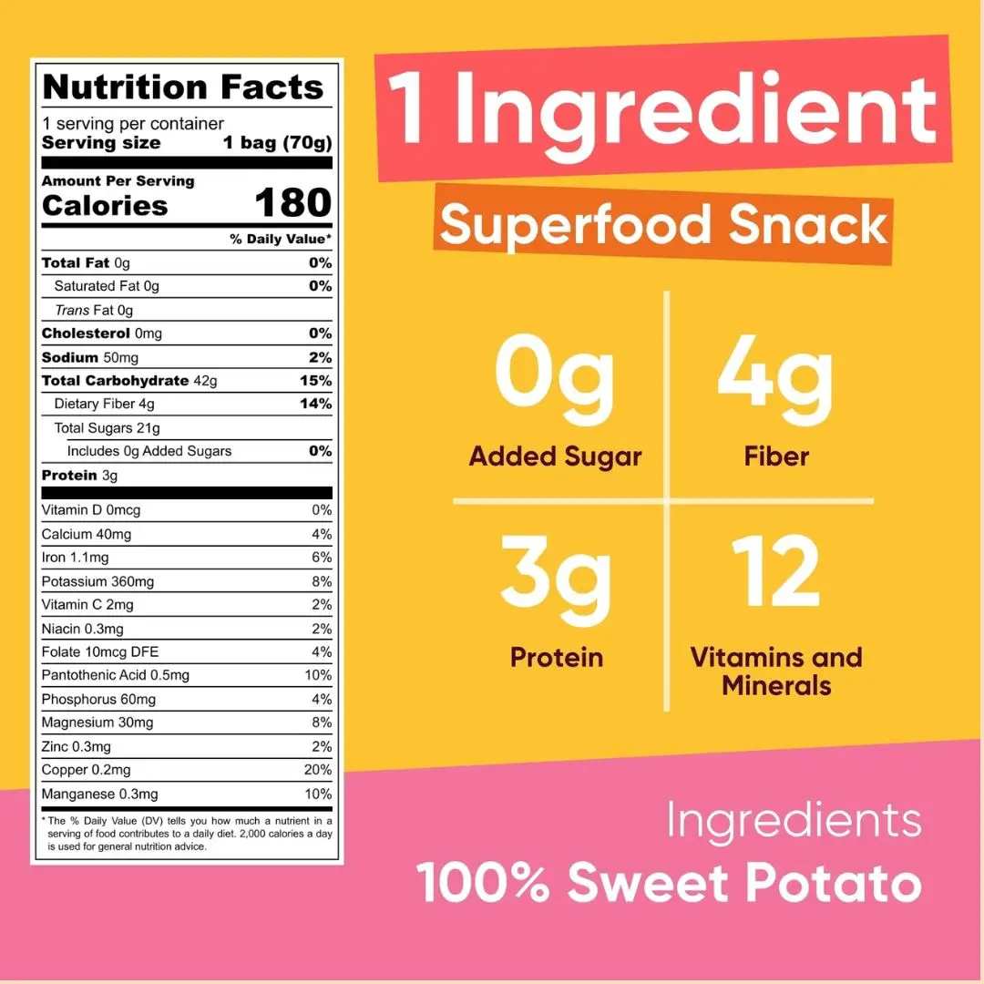 Dried Sweet Potato Sticks Snack Pack: Gluten Free, Vegan